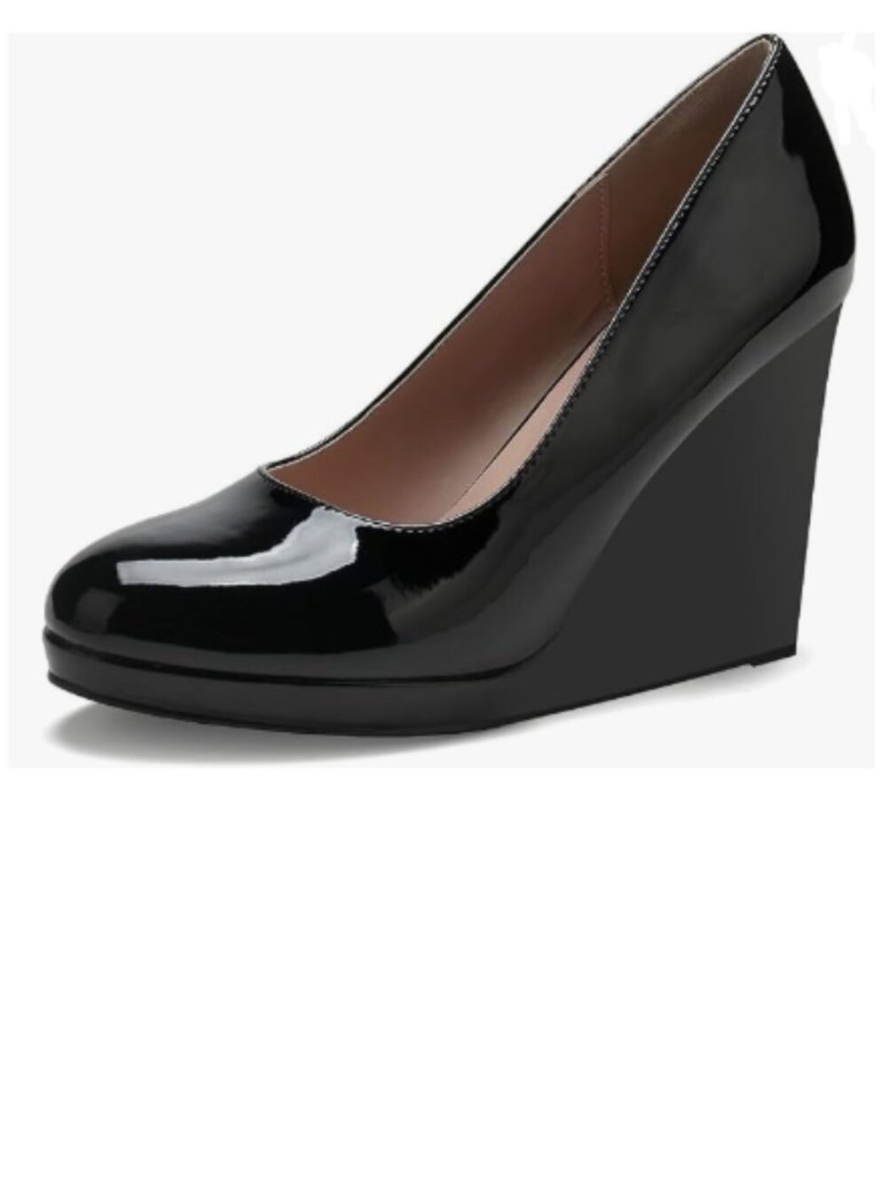 miss left Black Rounded Closed Toe High Heel Pumps Slip On Wedges Heel Shoes